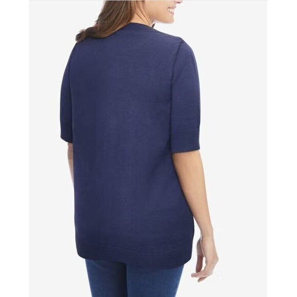 Woman Within Perfect Elbow-Length Sleeve Cardigan Navy Flower Plus Size 2X - Picture 3 of 11